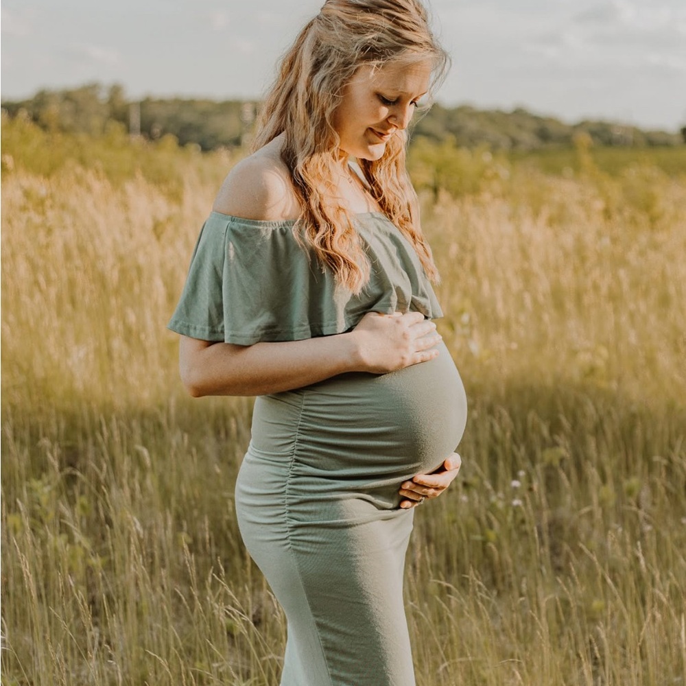 Off-Shoulder Green Maternity Dress
